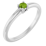 14K White Natural Peridot Ring