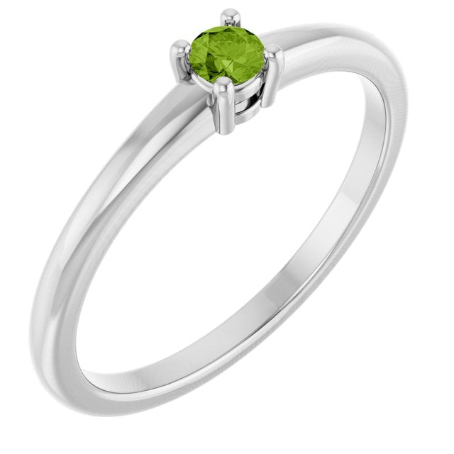14K White Natural Peridot Ring