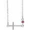 Sterling Silver Natural Pink Tourmaline Sideways Cross 16-18