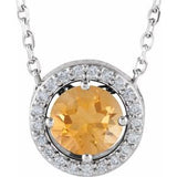 14K White Natural Citrine &amp; .05 CTW Natural Diamond Halo-Style 16" Necklace