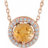 14K Rose Natural Citrine &amp; .05 CTW Natural Diamond Halo-Style 16" Necklace