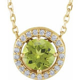 14K Yellow Natural Peridot &amp; .05 CTW Natural Diamond Halo-Style 16" Necklace