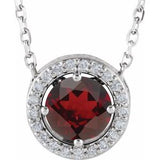 Sterling Silver Natural Mozambique Garnet &amp; .05 CTW Natural Diamond Halo-Style 16" Necklace