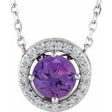 Platinum Natural Amethyst &amp; .05 CTW Natural Diamond Halo-Style 16" Necklace