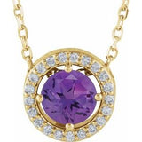 14K Yellow Natural Amethyst &amp; .05 CTW Natural Diamond Halo-Style 16" Necklace