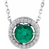 Sterling Silver Imitation Emerald &amp; .05 CTW Natural Diamond Halo-Style 16" Necklace