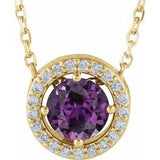 14K Yellow Lab-Grown Alexandrite &amp; .05 CTW Natural Diamond Halo-Style 16" Necklace