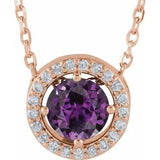 14K Rose Lab-Grown Alexandrite &amp; .05 CTW Natural Diamond Halo-Style 16" Necklace