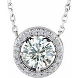 Sterling Silver Imitation Diamond &amp; .05 CTW Natural Diamond Halo-Style 16" Necklace
