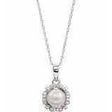 14K White Cultured White Freshwater Pearl &amp; .04 CTW Natural Diamond 18" Necklace