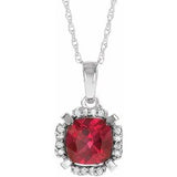 14K White Lab-Grown Ruby &amp; .04 CTW Natural Diamond 18" Necklace