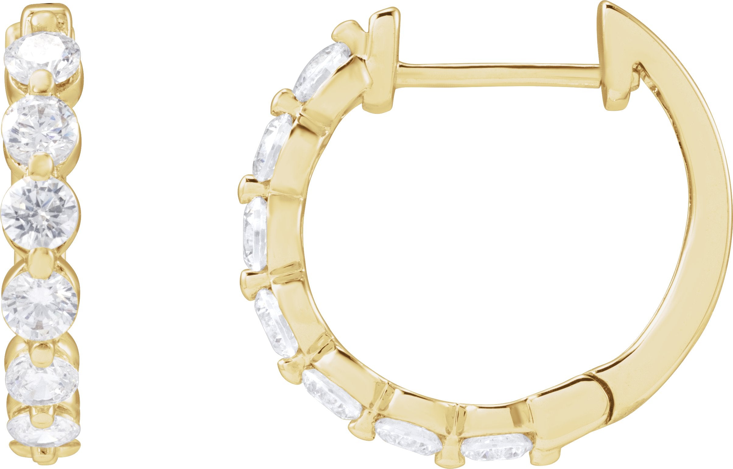 688989 / Earring / Set / 14K Yellow / Lab-Grown Diamond / Round / 17 Mm / 2 Mm / 2.6Mm :: 1 Ctw / Si1-Si2, GH / Pair / Hinged / Polished / 1 Ctw Lab-Grown Diamond Hoop Earrings