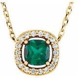 14K Yellow Lab-Grown Emerald &amp; .05 CTW Natural Diamond 16" Necklace