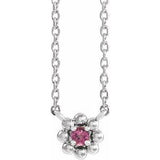 Sterling Silver Natural Pink Tourmaline Beaded Youth 16" Necklace