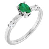 14K White Lab-Grown Emerald &amp; .05 CTW Natural Diamond Ring