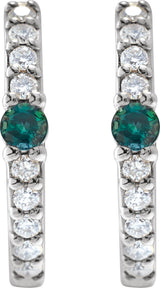 88567 / Earring / Set / Platinum / Natural Alexandrite / Round / 13.6 Mm / 2 Mm / 2Mm :: 1/8 Ctw / Si2-Si3, GH / Pair / Hinged / Polished / Natural Alexandrite And 1/8 Ctw Natural Diamond Huggie Earrings