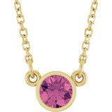 14K Yellow Natural Pink Tourmaline Solitaire 16" Necklace