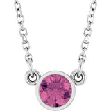 14K White Natural Pink Tourmaline Solitaire 16" Necklace