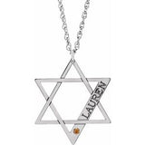 10K White Personalized Imitation Citrine Star of David 18" Necklace
