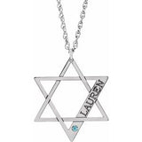 Rhodium-Plated Sterling Silver Personalized Imitation Zircon Star of David 18" Necklace