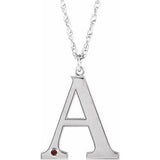 Rhodium-Plated Sterling Silver Engravable Imitation Mozambique Garnet Initial A 18" Necklace