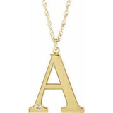 14K Yellow Engravable Imitation Diamond Initial A 18" Necklace