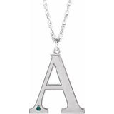 Rhodium-Plated Sterling Silver Engravable Imitation Alexandrite Initial A 18" Necklace