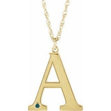 14K Yellow Gold-Plated Sterling Silver Engravable Imitation Alexandrite Initial A 18" Necklace
