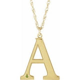 10K Yellow Engravable Imitation Peridot Initial A 18" Necklace