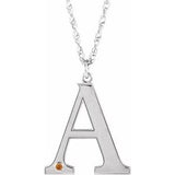 Rhodium-Plated Sterling Silver Engravable Imitation Citrine Initial A 18" Necklace
