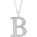 Rhodium-Plated Sterling Silver Engravable Imitation Diamond Initial B 18" Necklace
