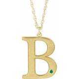14K Yellow Gold-Plated Sterling Silver Engravable Imitation Emerald Initial B 18" Necklace