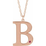 14K Rose Gold-Plated Sterling Silver Engravable Imitation Ruby Initial B 18" Necklace