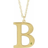 14K Yellow Engravable Imitation Peridot Initial B 18" Necklace