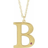 14K Yellow Gold-Plated Sterling Silver Engravable Imitation Pink Tourmaline Initial B 18" Necklace