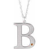Rhodium-Plated Sterling Silver Engravable Imitation Citrine Initial B 18" Necklace