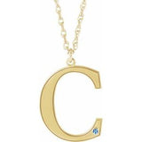 10K Yellow Engravable Imitation Aquamarine Initial C 18" Necklace