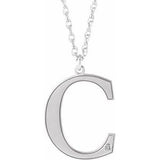 14K White Engravable Imitation Diamond Initial C 18" Necklace