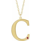 14K Yellow Engravable Imitation Ruby Initial C 18" Necklace