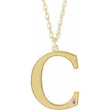 14K Yellow Gold-Plated Sterling Silver Engravable Imitation Pink Tourmaline Initial C 18" Necklace