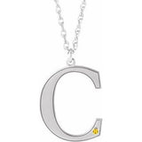 14K White Engravable Imitation Citrine Initial C 18" Necklace