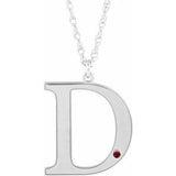 10K White Engravable Imitation Mozambique Garnet Initial D 18" Necklace