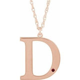 14K Rose Gold-Plated Sterling Silver Engravable Imitation Mozambique Garnet Initial D 18" Necklace