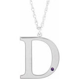 Rhodium-Plated Sterling Silver Engravable Imitation Amethyst Initial D 18" Necklace