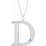 10K White Engravable Imitation Aquamarine Initial D 18" Necklace