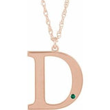 14K Rose Engravable Imitation Emerald Initial D 18" Necklace