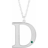 14K White Engravable Imitation Emerald Initial D 18" Necklace