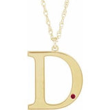 14K Yellow Engravable Imitation Ruby Initial D 18" Necklace