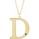 14K Yellow Engravable Imitation Peridot Initial D 18" Necklace