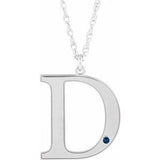 Rhodium-Plated Sterling Silver Engravable Imitation Blue Sapphire Initial D 18" Necklace
